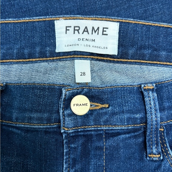 Frame Le High Flare High Rise Raw Released Fray Hem Med Blue Denim Jeans Size 28 - Picture 9 of 14